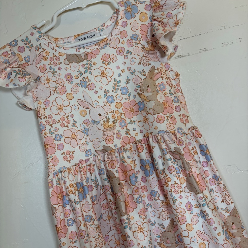 Girls 6 Toddler Spring‎ Easter Bunny Boutique Dress Summer Hip Hop Floral Ruffle
